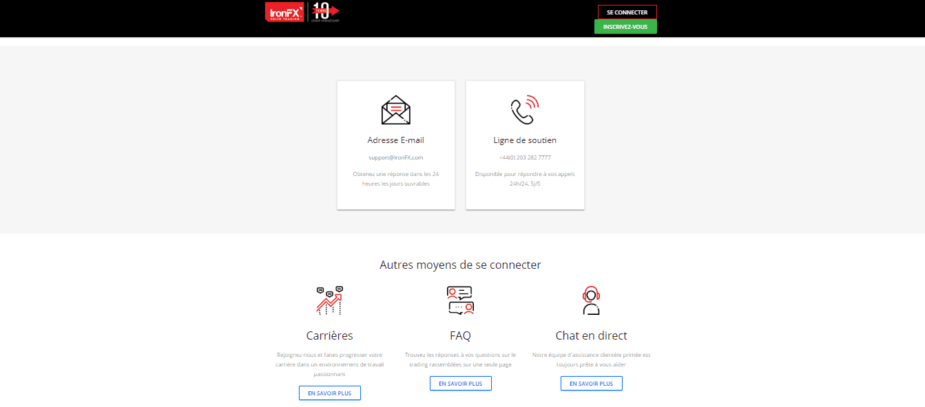 Support client de IronFX